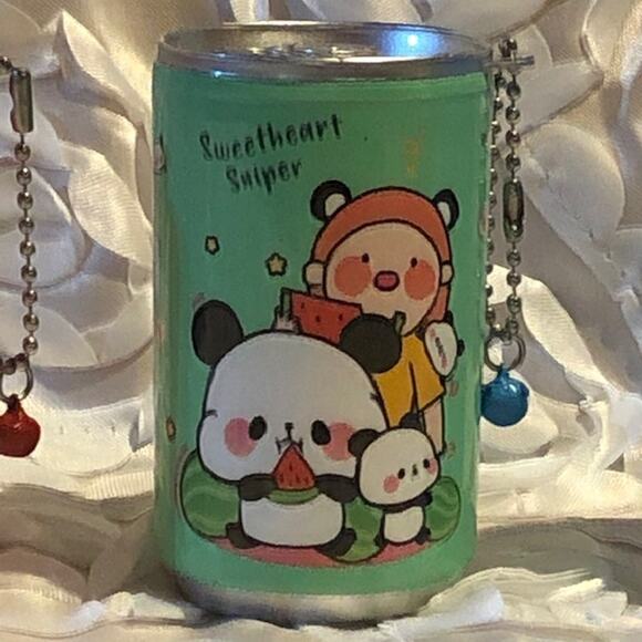 Set of 4 Panda Design Mini Travel Wet Wipes in a Can With Keychain and Bell - Picture 5 of 7